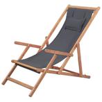 vidaXL Strandstoel inklapbaar stof en houten frame grijs, Tuin en Terras, Tuinstoelen, Verzenden, Nieuw