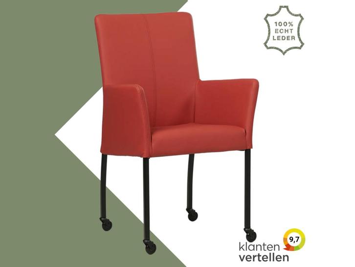 Leren eetkamerstoel Comfort met wieltjes en armleuning -, Huis en Inrichting, Stoelen, Rood, Eén, Nieuw, Leer, Ophalen of Verzenden