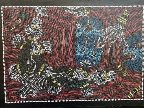 Schilderij 76cm in Aboriginal Dots Art Stijl (Zonder, Antiek en Kunst, Kunst | Niet-Westerse kunst