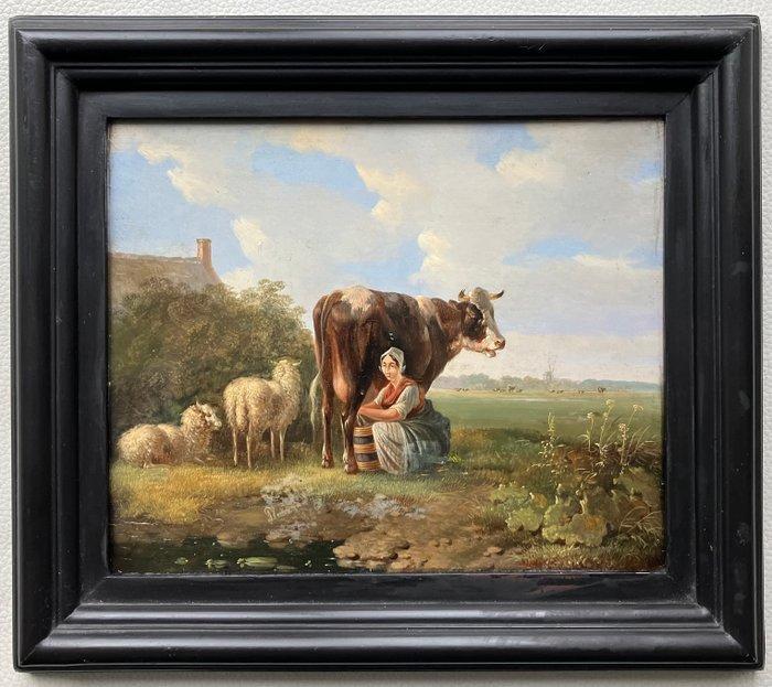 Albertus Verhoesen (1806-1881) - Melkende boerin in, Antiek en Kunst, Kunst | Schilderijen | Klassiek