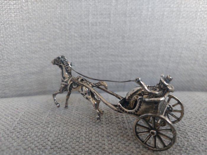Figure - antiek zilveren miniatuur van een rijtuig/koets met, Antiquités & Art, Antiquités | Argent & Or