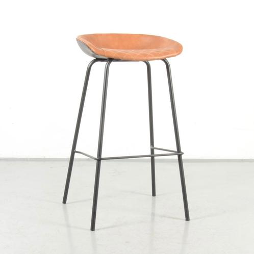 Barkruk Pori, cognac / zwart leder, 4-poot onderstel, Huis en Inrichting, Stoelen, Gebruikt, Ophalen of Verzenden