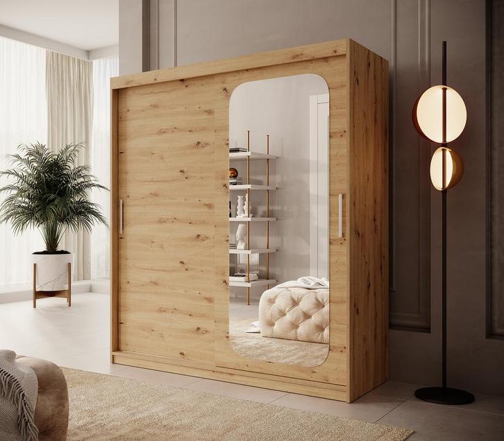 Kledingkast 180cm eiken Schuifdeuren met spiegel, Huis en Inrichting, Kasten | Overige, Nieuw, Verzenden