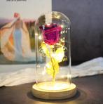 Kunst Roos in Glazen Stolp met Verlichting - Zijden Rozen, Nieuw, Verzenden