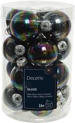 Kerstballen glas zwart iris shiny glans 3.5 cm koker 16, Nieuw