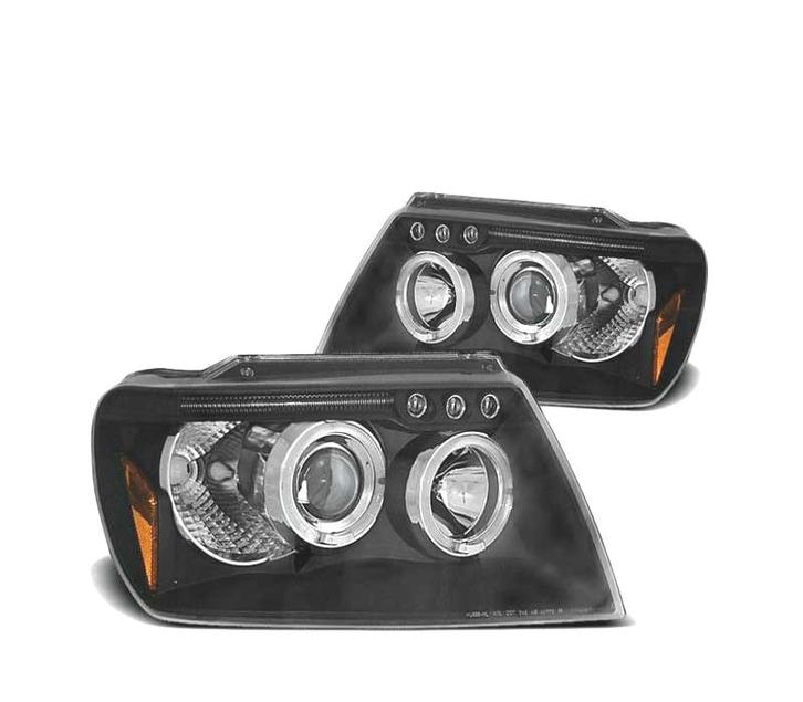PHARES POUR JEEP GRAND CHEROKEE 99-05 ANGEL EYES FOND NOIR, Auto-onderdelen, Verlichting, Verzenden