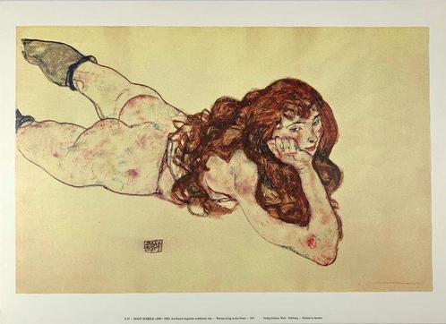 Egon Schiele - Woman lying on her Front, 1917 - Artprint -, Antiquités & Art, Art | Dessins & Photographie