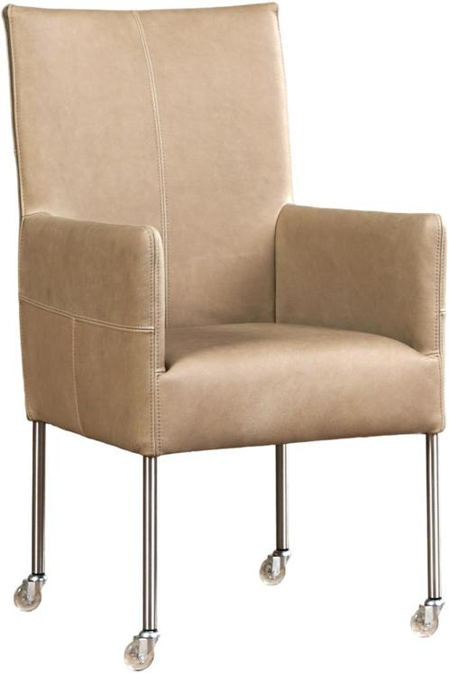 Leren eetkamerstoel - met wieltjes en armleuning - Echt, Huis en Inrichting, Stoelen, Overige kleuren, Eén, Nieuw, Leer, Ophalen of Verzenden