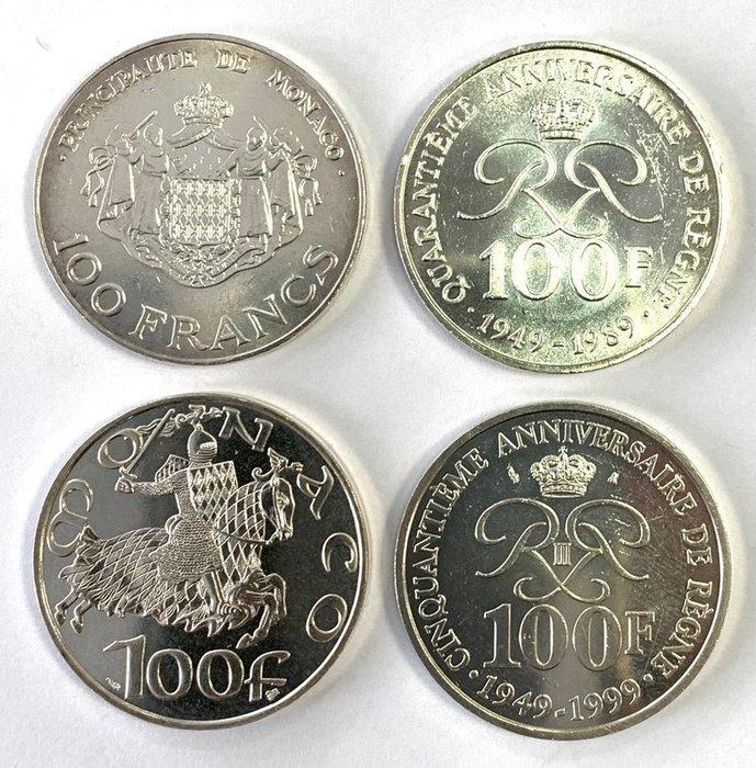Monaco. 100 Francs 1982/1999 (lot de 4 monnaies en argent), Postzegels en Munten, Munten | Europa | Euromunten