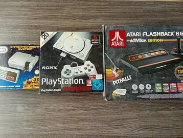 Atari, Nintendo, Sony - Lot Mini Consoles Atari - PS1 - NES