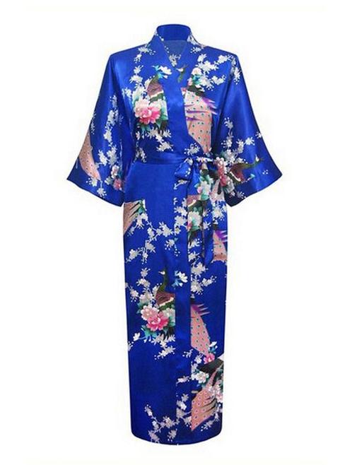 KIMU® Kimono Konings Blauw Maxi S-M Yukata Satijn Lang Lange, Kleding | Dames, Carnavalskleding en Feestkleding, Nieuw, Ophalen of Verzenden