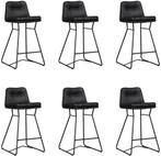 Set van 6 Zwarte leren industriële barkrukken - staal zwart, Nieuw, Vijf, Zes of meer stoelen, Leer, Ophalen of Verzenden