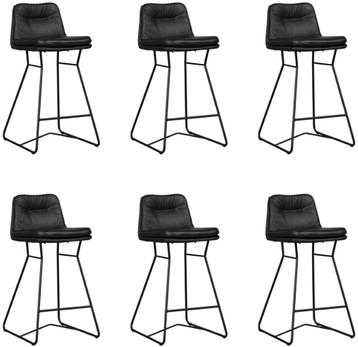 Set van 6 Zwarte leren industriële barkrukken - staal zwart, Overige kleuren, Nieuw, Ophalen of Verzenden, Vijf, Zes of meer stoelen
