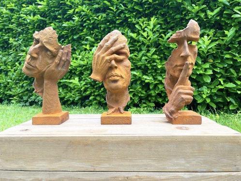 sculptuur, Horen, zien en zwijgen - 30 cm - Gietijzer, Antiek en Kunst, Curiosa en Brocante