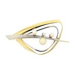 Bicolor gouden fantasie broche met parel en diamant | 0,0..., Handtassen en Accessoires, Broches, Gebruikt, Overige kleuren, Ophalen of Verzenden