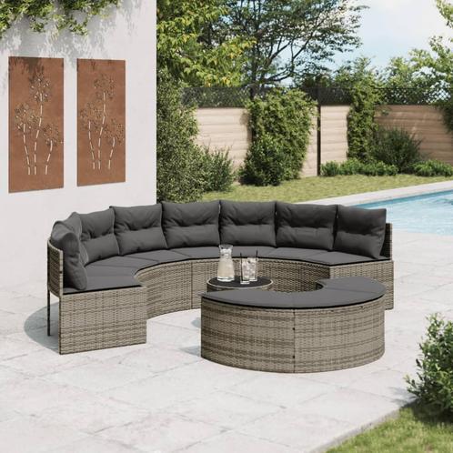 vidaXL 3-delige Loungeset halfrond poly rattan grijs, Tuin en Terras, Tuinsets en Loungesets, Nieuw, Verzenden