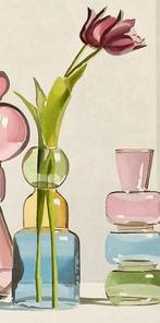 Antonio Perotti - Still Life Vasi in vetro colori pastello, Antiek en Kunst