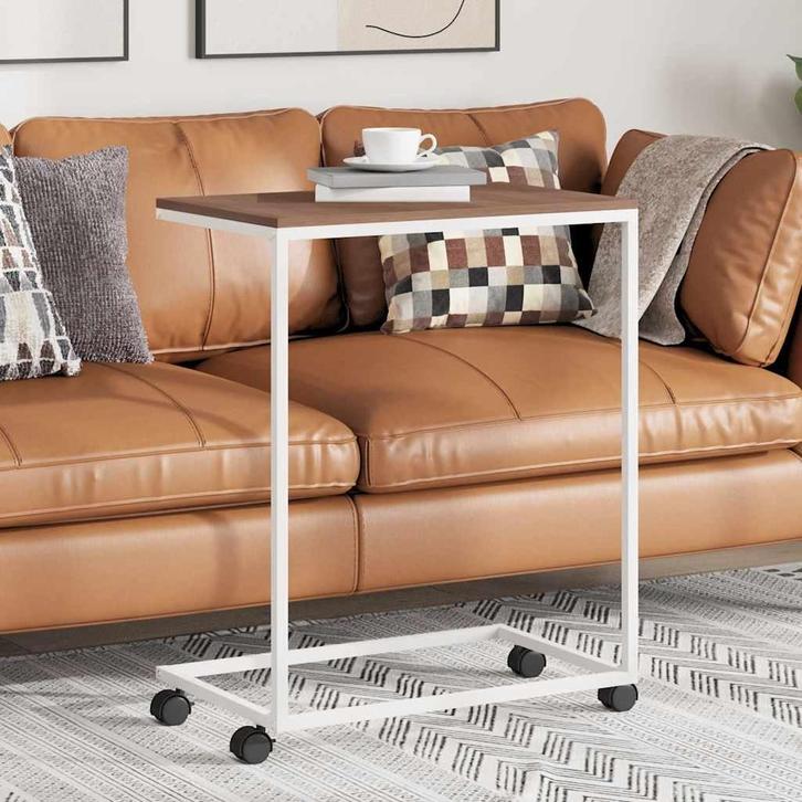 vidaXL Bijzettafel met wieltjes 55x35x70 cm bewerkt hout wit, Huis en Inrichting, Tafels | Salontafels, Nieuw, Verzenden