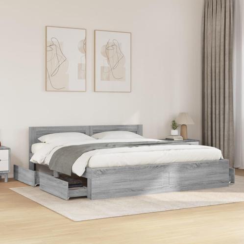 vidaXL Bedframe met hoofdeinde bewerkt hout grijs sonoma, Huis en Inrichting, Slaapkamer | Bedden, Nieuw, Verzenden