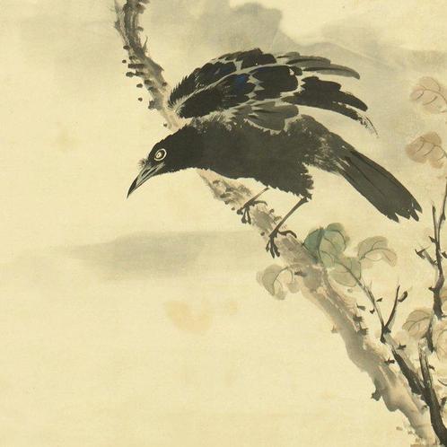 Crow Flapping Its Wings on Tree - Okamoto Shuki, Antiek en Kunst, Antiek | Overige Antiek