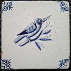 Carreau - 4 carreaux anciens de Delft en faïence bleue avec, Antiquités & Art