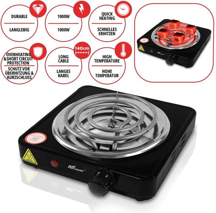 Elektrische Kolenbrander - 1000W - Zwart - Broil-Master, Huis en Inrichting, Woonaccessoires | Overige, Verzenden