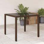 vidaXL Table de jardin avec dessus en verre marron, Jardin & Terrasse, Neuf, Verzenden