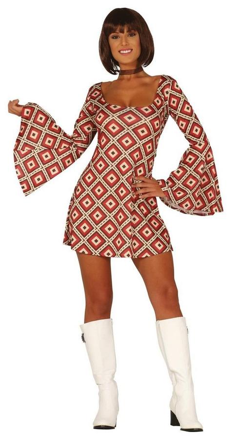 Disco 70S Jurk Blauw Rood Dames, Kleding | Dames, Carnavalskleding en Feestkleding, Nieuw, Verzenden