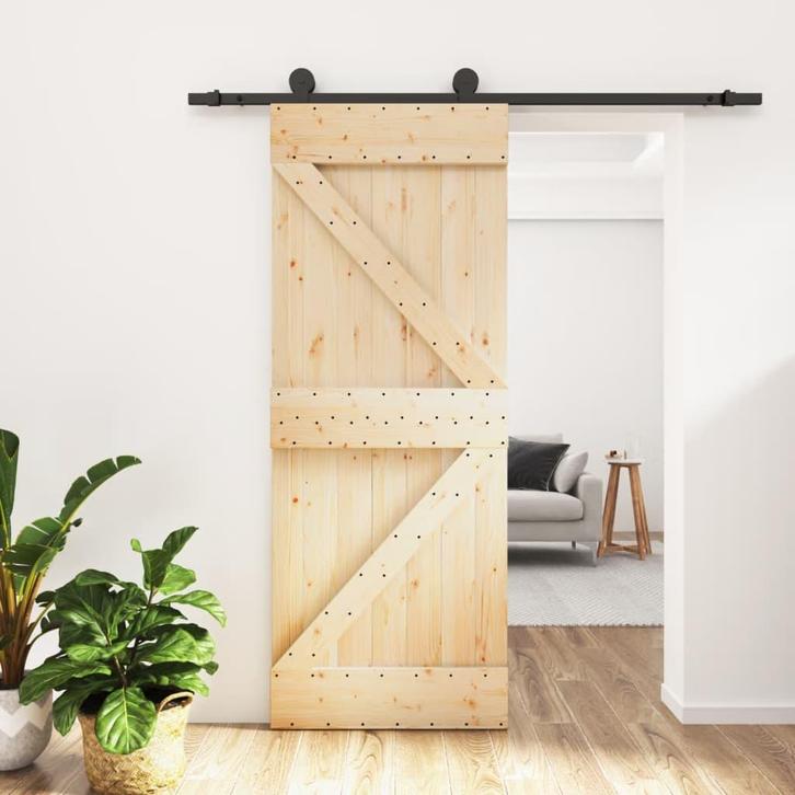 vidaXL Schuifdeur met beslag 70x210 cm massief grenenhout, Doe-het-zelf en Bouw, Deuren en Vliegenramen, Nieuw, Verzenden