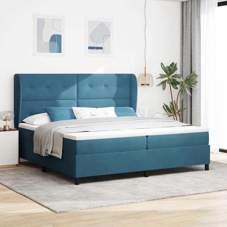 vidaXL Boxspring bed met matras Donkerblauw 200 x 200 cm, Huis en Inrichting, Slaapkamer | Bedden, Nieuw, Verzenden