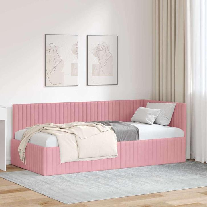 vidaXL Hoek Bed Frame met hoofdeinde Roze 90 x 200 cm, Huis en Inrichting, Slaapkamer | Bedden, Nieuw, Verzenden