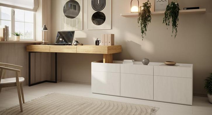 Meubella Bureau eiken 279x61x76cm | Met 3 lades Werkplek, Huis en Inrichting, Bureaus, Nieuw, Verzenden