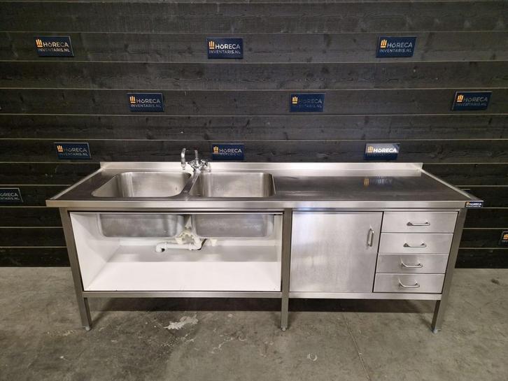Wastafel | werkbank | trespa | RVS | wasbak | 230cm, Zakelijke goederen, Horeca | Meubilair en Inrichting, Gebruikt