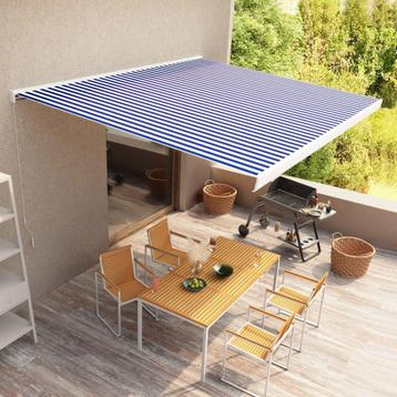vidaXL Luifel handmatig 500x300 cm blauw en wit, Tuin en Terras, Zonneschermen, Verzenden, Nieuw