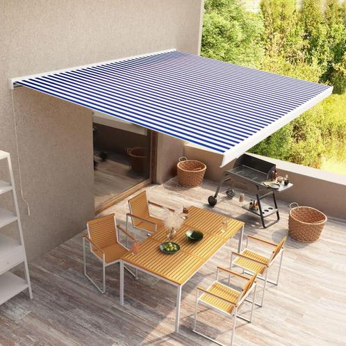 vidaXL Luifel handmatig 500x300 cm blauw en wit, Tuin en Terras, Zonneschermen, Nieuw, Verzenden