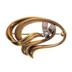 Gouden fantasie broche | Diamant 0,30 ct. (diamanten), Handtassen en Accessoires, Broches, Gebruikt, Overige kleuren, Ophalen of Verzenden