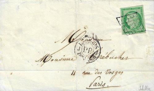 France 1850 - Très rare 15 centimes vert clair sur lettre, Timbres & Monnaies, Timbres | Europe | France