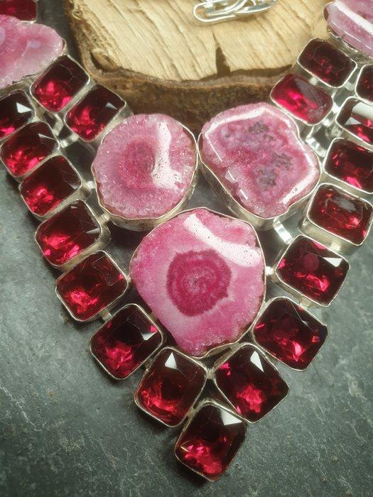 Zilver, Pink Solar Quartz, Garnet - Kraagketting, Collections, Minéraux & Fossiles
