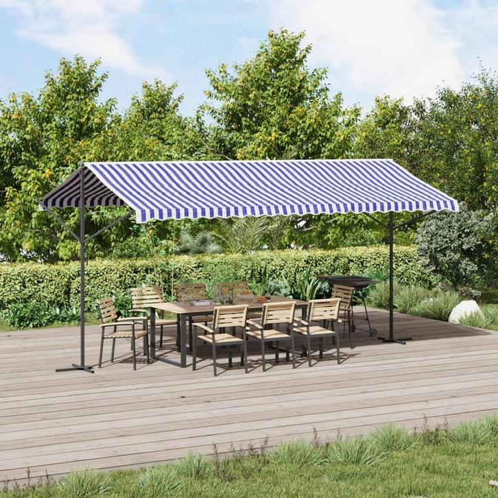 vidaXL Luifel vrijstaand 500x300 cm stof en staal blauw en, Jardin & Terrasse, Parasols, Envoi