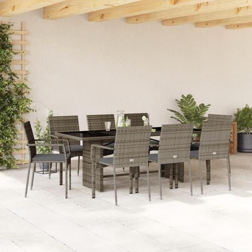 vidaXL 9-delige Tuinset met kussens poly rattan grijs, Tuin en Terras, Tuinsets en Loungesets, Tuinset, Nieuw, Verzenden