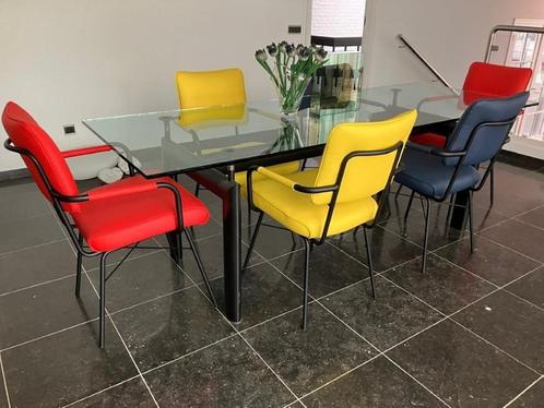Set van 6 leren eetkamerstoelen - verschillende kleuren leer, Huis en Inrichting, Stoelen, Overige kleuren, Vijf, Zes of meer stoelen