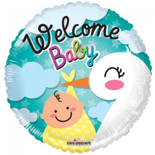 Helium Ballon Geboorte Welcome Baby Ooievaar 45cm leeg, Hobby en Vrije tijd, Feestartikelen, Nieuw, Verzenden