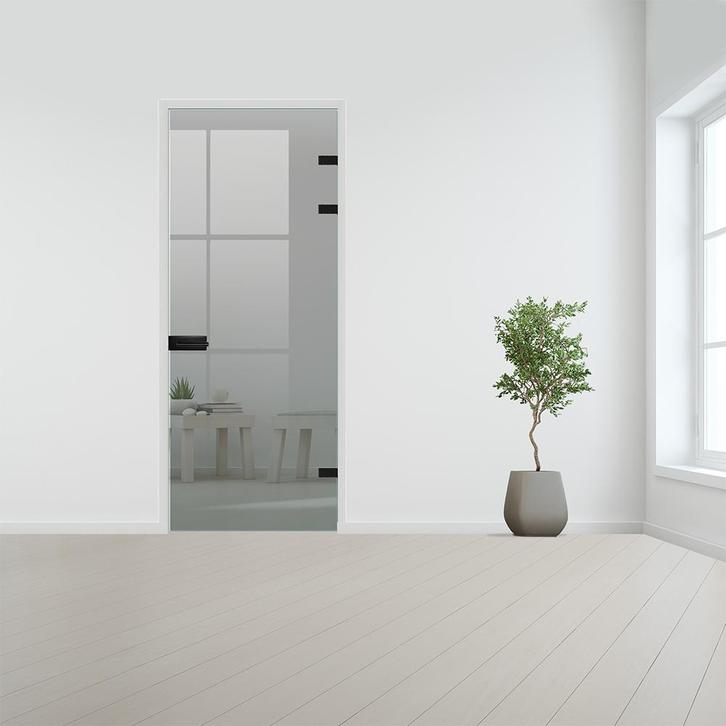 Glazen binnendeur XL voor stomp kozijn zwart beslag-Grijs ge, Doe-het-zelf en Bouw, Glas en Ramen, Nieuw, Verzenden