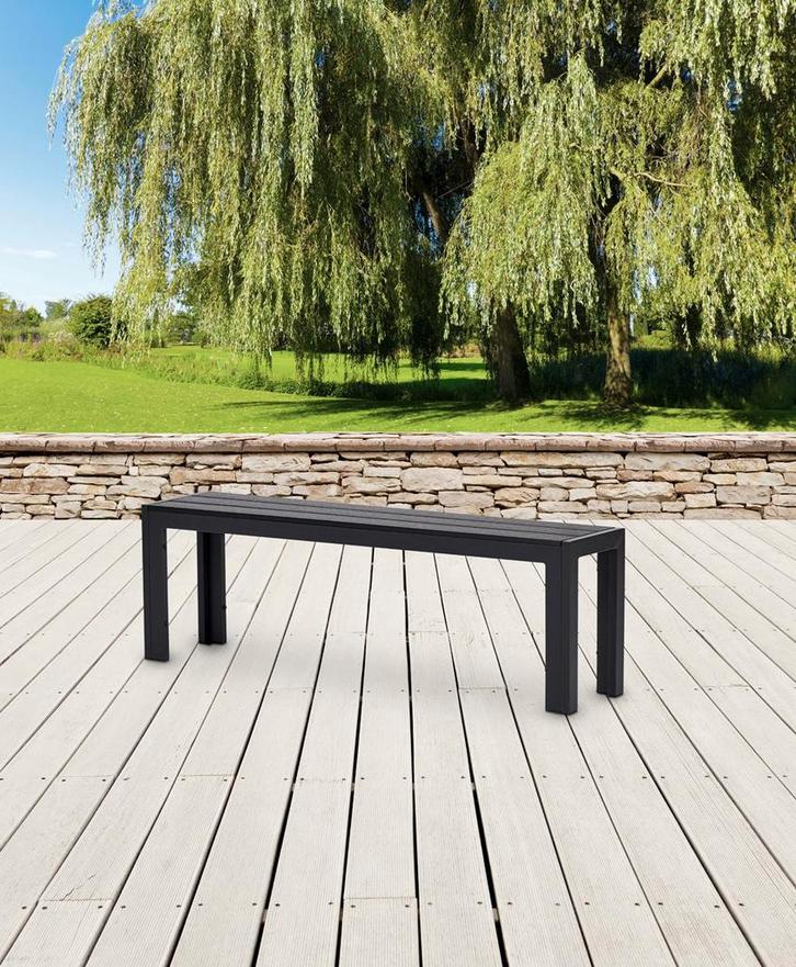 Kleine zwarte tuinbank | 132 x 30 cm | Op voorraad, Tuin en Terras, Tuinbanken, Nieuw, Kunststof, Verzenden