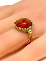 Ring - 14 karaat Geel goud Barnsteen, Handtassen en Accessoires, Ringen, Nieuw