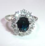 Ring - 14 karaat Witgoud Diamant  (Natuurlijk) - Saffier -