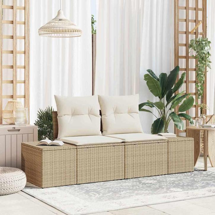 vidaXL Tuin Sofa met kussen Beige 123 x 62 x 69cm poly, Tuin en Terras, Tuinsets en Loungesets, Nieuw, Verzenden