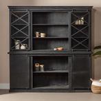 Buffetkast Mangohout Milan 220 X Zwart, Huis en Inrichting, Kasten | Buffetkasten, Nieuw, 200 cm of meer, Industriële meubels