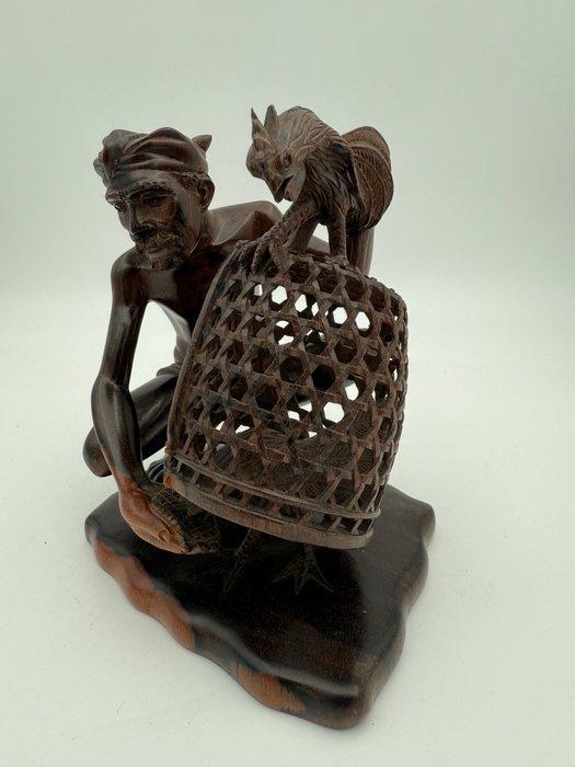 Figurine - Voederen van de hanen - Bois, Antiek en Kunst, Kunst | Niet-Westerse kunst