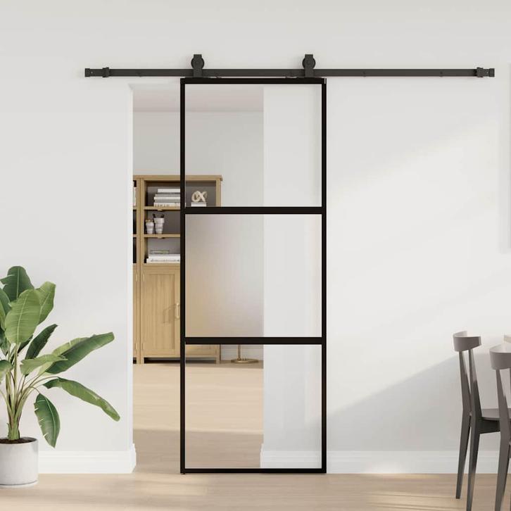 vidaXL Schuifdeur met beslagset 76x205 cm gehard glas zwart, Doe-het-zelf en Bouw, Deuren en Vliegenramen, Nieuw, Verzenden